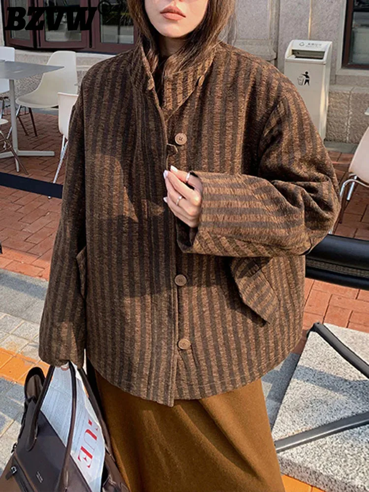 

BZVW 2023 Autumn Winter New Corduroy Striped Cotton Jacket Women's Loose Vintage Casual Niche Designer Female Tops Coat 25X3605