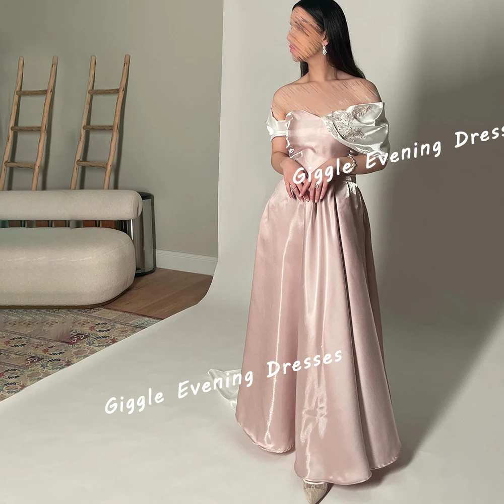 

Giggle Satin Off-The-Shoulder Beading Appliques Elegance Prom Gown Saudi Arab Floor-Length Evening Party Dresses for Women 2024