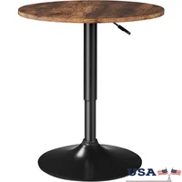 Round Pub Table Height Adjustable with 360 Swivel MDF Tabletop Dining Bistro Cafe Home Bar Rustic Brown 1