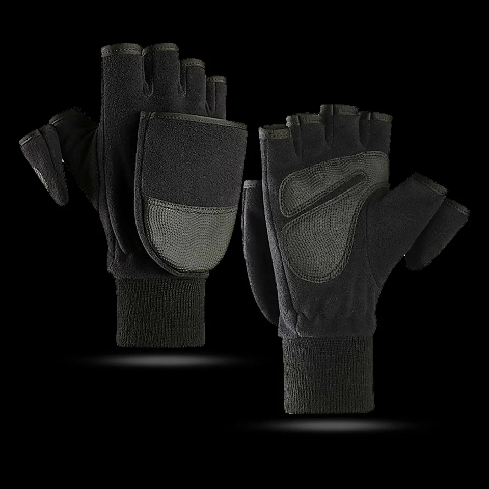Winter Flip Cover Black Fishing Gloves Half Finger Anti-Slip Breathable Camera Photography Outdoor Warm Gloves fingerless gloves,fishing gloves