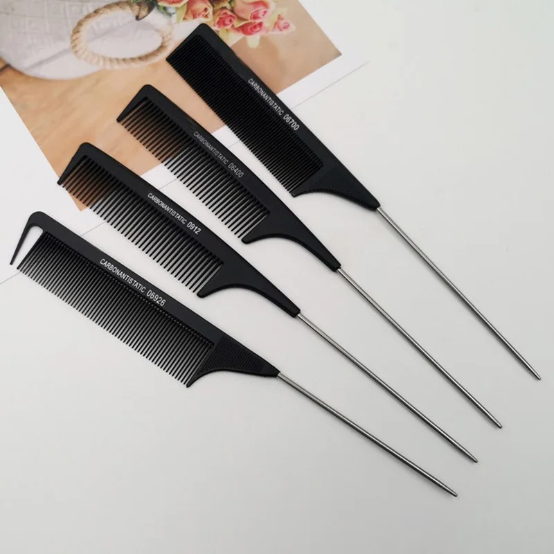 Baby Black Fine Teeth Hair Brush Anti-screw Antiklit Detangling Professional Tail Combs Stainless Steel Styling Care Accessories