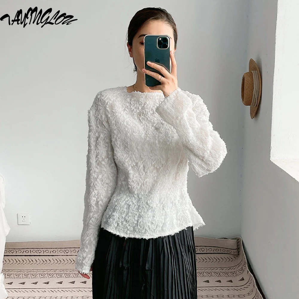 

Trendy Pleated Tops Women's Long-Sleeved T-Shirt Clothes Autumn And Winter Knitted Bottoming Shirt Basics Loose Female Sweater