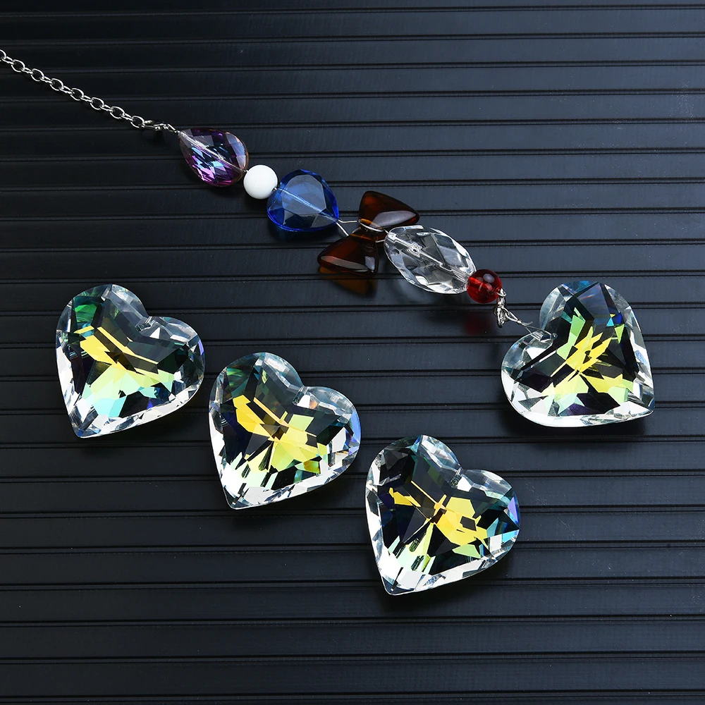 1 Pc 45mm Crystal Prism AB Clear Faceted Large Heart Chandelier Crystal Hanging Ornaments DIY Suncatcher Pendants Rainbow Maker