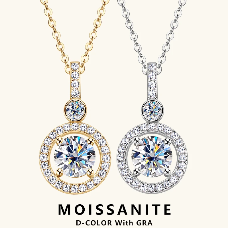 Pendant Necklace Silver Necklace Silver Pendant Silver Necklace Charms Moissanite Necklace 925 Sterling Silver Clavicle Chain Necklaces 6.5MM Moissanite Necklace for Women