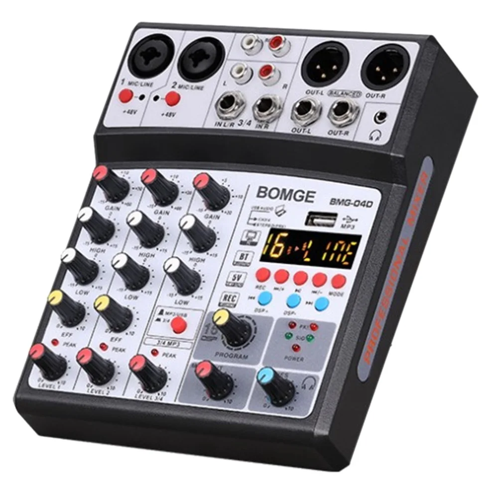 

Professional Sound Card 4-Channel Mixer Outdoor Conference Audio USB Bluetooth Reverb Audio16 Digital Effects (US Plug)
