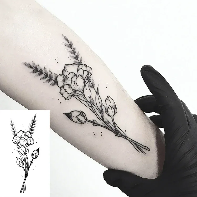 

Waterproof Temporary Tattoo Stickers Black Eustoma Flower Small Size Tatto Flash Tatoo Fake Tattoos for Man Kid Girl Women