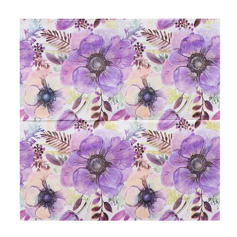 20pcs/bag Retro Purple Flower Printed Napkins Paper Disposable Tableware Wedding Bridal Party Decoration