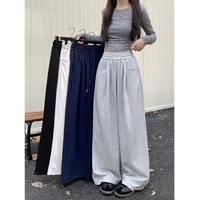 Elegant Drapey Lazy Style Casual Pants Women's High Waist Wide Leg Floor Length Loose Fit Straight Long Trousers Spring Autumn N