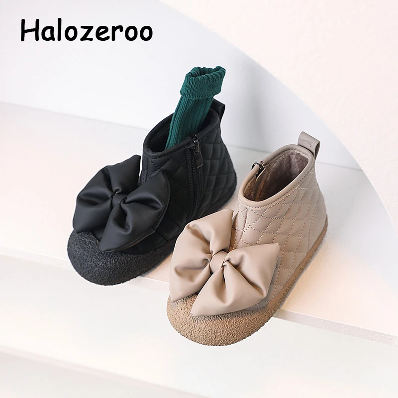 

Winter New Kids Bow Fashion Boots Baby Girls Brand Leather Shoes Toddler Black Dress Boots Children Princess Boots Ankle Shoes