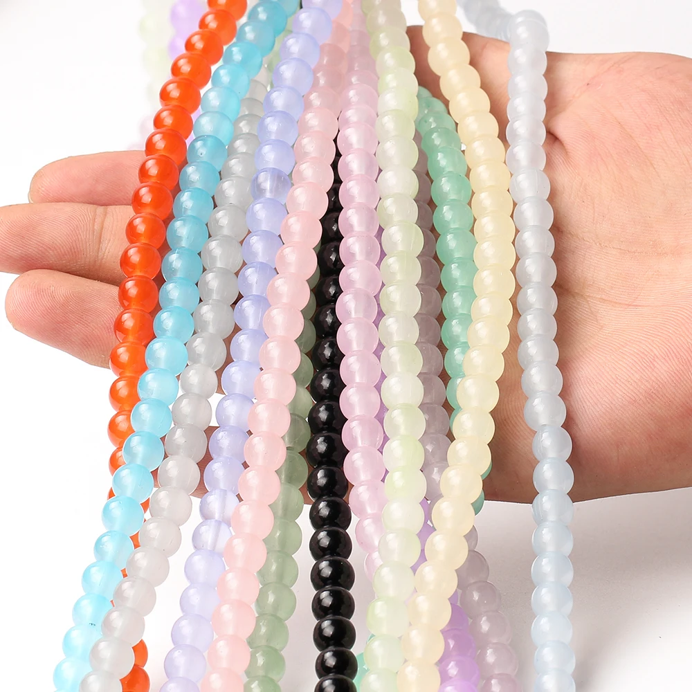 6/8/10mm Imitated Jade Opaque Glass Round Loose Beads For Jewelry Making DIY Bracelet Necklace Earring Findings