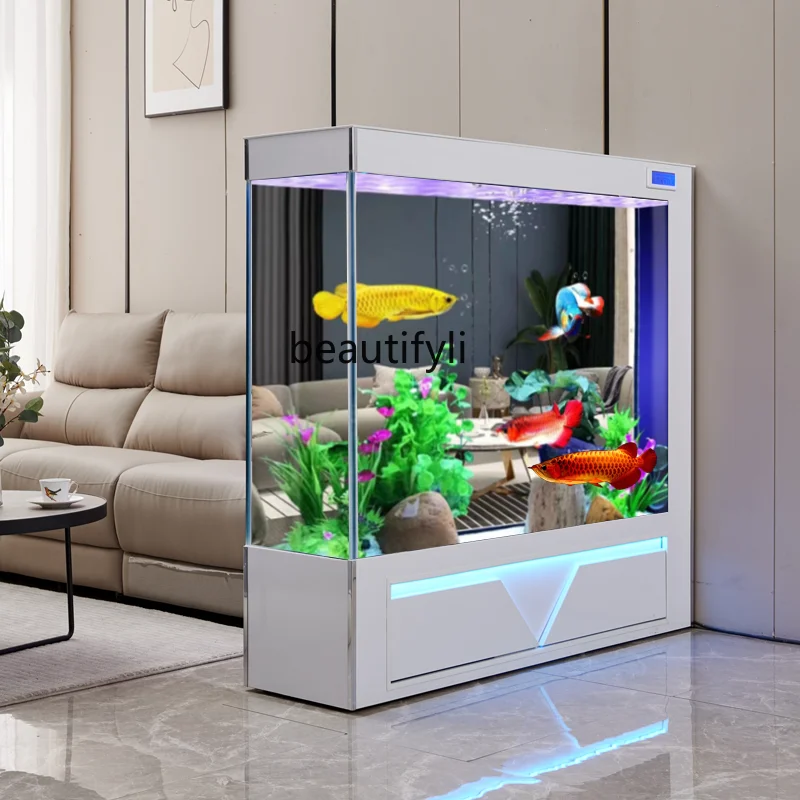 

Fish Tank Living Room Super White Glass Large Light Luxury Screen Floor Side Filter Aquarium Change Water