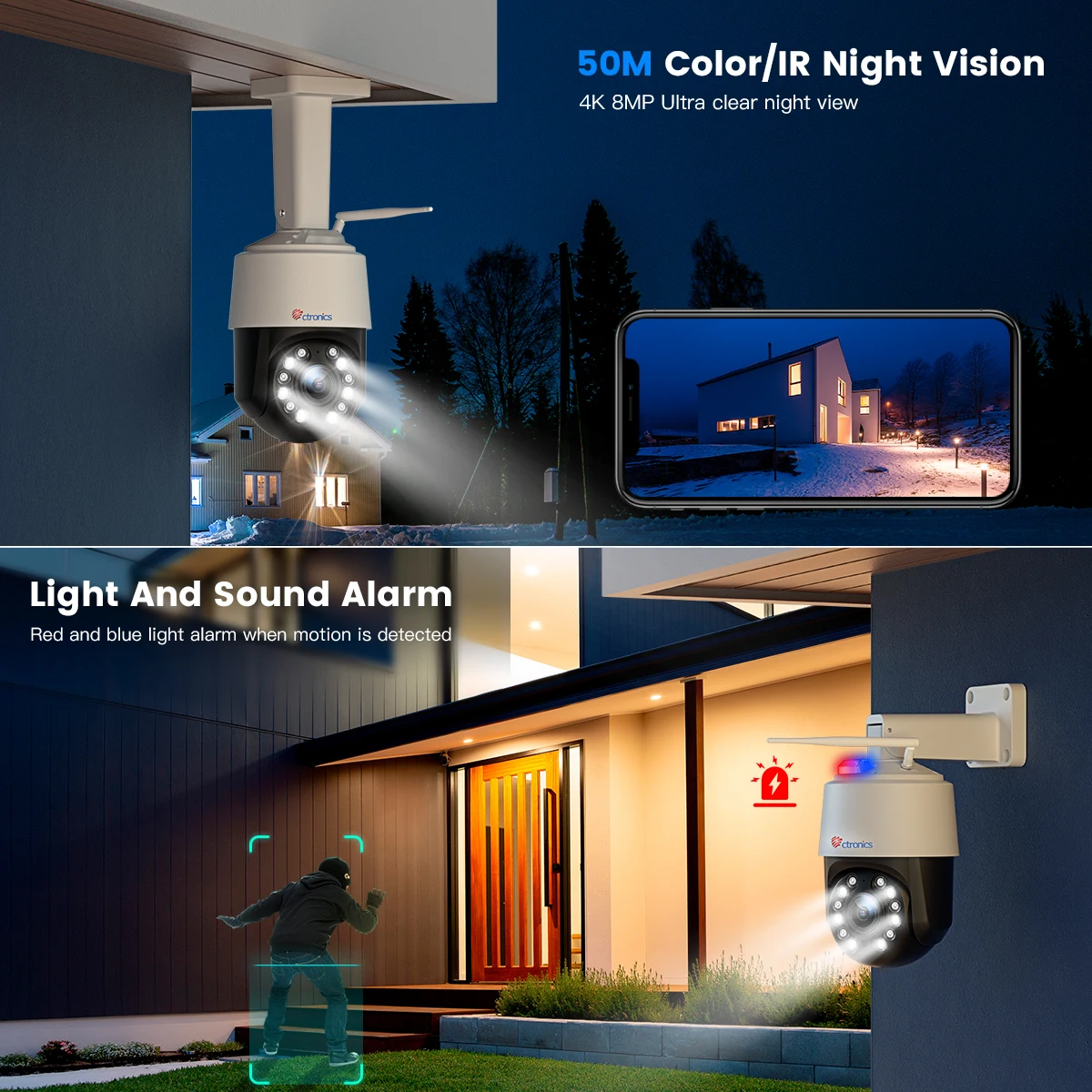 Caméra Surveillance 4K Extérieure Avec Zoom Optique 5X, Vision Nocturne Couleur Ir Starlight 50m  Su
