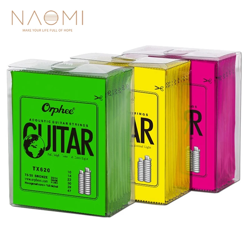 

NAOMI 10sets Orphee Acoustic Guitar Strings Set TX Series Hexagonal Core Nickel Full Bronze Bright Tone Light Medium Tension