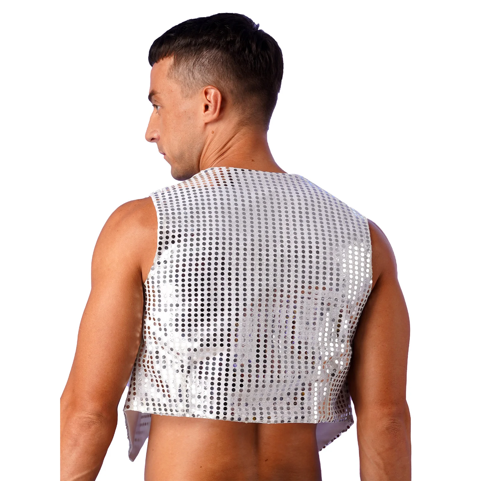 Mens Sparkling Sequins Vest Jazz Hip-hop Dance Tank Top Sleeveless Waistcoat Halloween Disco Party Stage Performance Costumes
