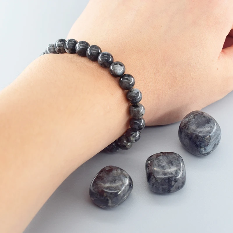 Real Natural Labradorite Stone Bead Bracelet Men Women Vintage Black Flash Stone Bracelet with Original Natural Crystal Gift