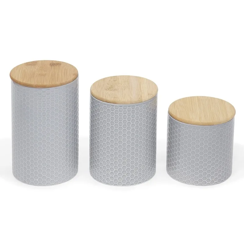 

Home Basics Honeycomb 3 Piece Ceramic Canister Set, Grey Counter Organizers