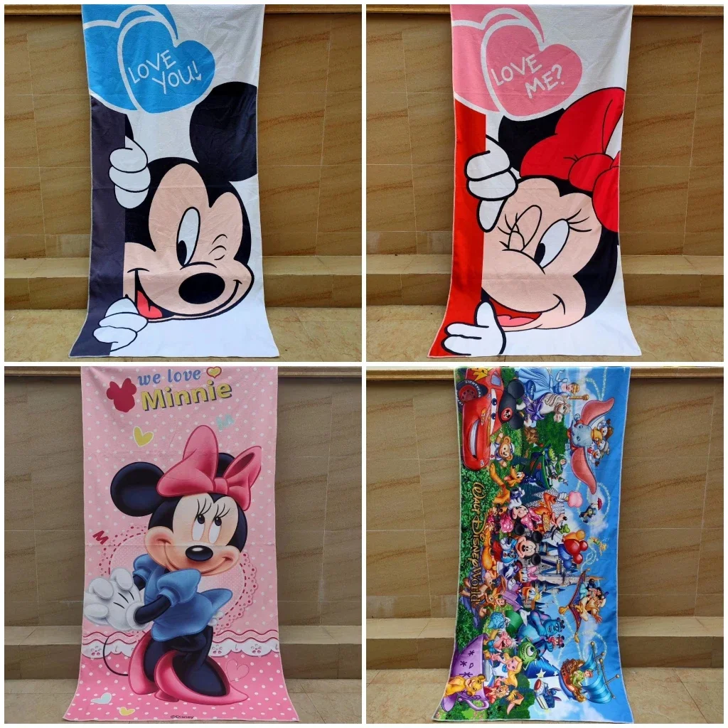 Toallas de baño de dibujos animados para niños y adultos, paño de microfibra con dibujos animados de Mickey, Minnie Mouse, 75x150cm