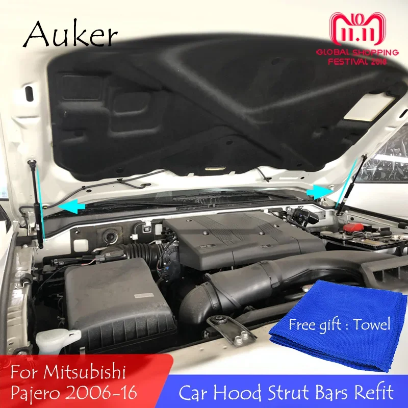 Фото Пружинная стойка подъема для Mitsubishi Pajero 2006-2016 гг., поддержка Переднего Капота, гидравлическая стойка, амортизаторы, кронштейн, автомобильные аксессуары №1
