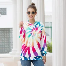 

Tie-Dye Loose Hooden Pullovers 2021 Women Multicolors Printed Draw String Sweatshirts 2021 New Fashion Hoodies Simple Streetwear