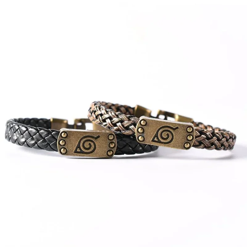 Handcrafted Retro-Style Leaf Design Leather Bracelet Inspired by Japanese Anime