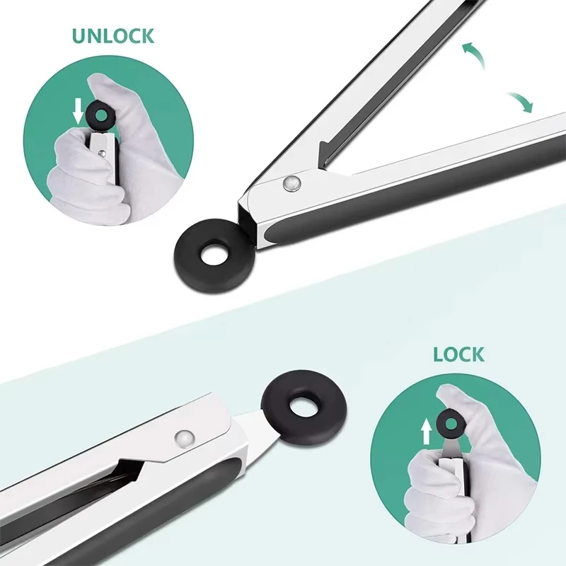 Silicone Tongs Kitchen Stainless Steel BBQ Non-Stick Kitchen Utensils Barbecue Cooking Tong With Joint Lock Kitchen Accessories