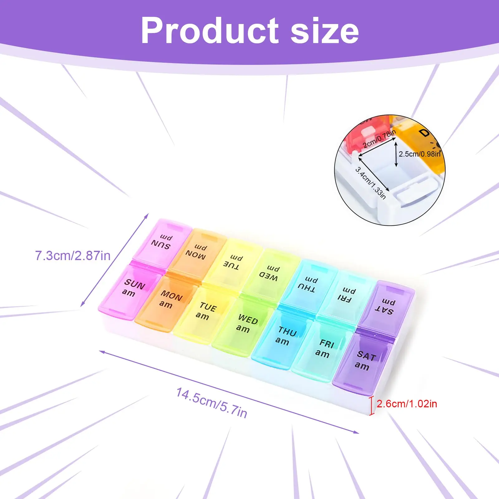 Shunshi Weekly Pill Organizer with Am/Pm Compartments Travel Pill Boxes 7 Day 2 Times A Day Tablet Dispenser with 14 compartment
