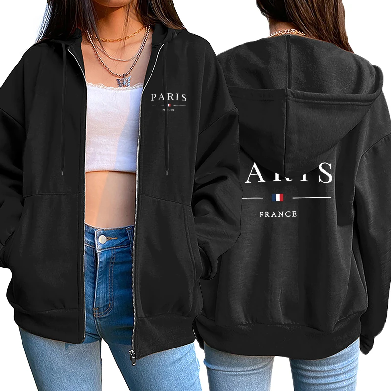 Hot Sale Women's Sweatshirt Zipper Cardigan Hooded Printing Outfit Fashion Casual Jogging Top Clothing Lady Versatile Sport Coat 3