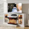 59'' Fireplace TV Stand, 3 Sided Glass Media Entertainment Center Console Table for TVs up to 65'' with Glass Door Adjustable 2