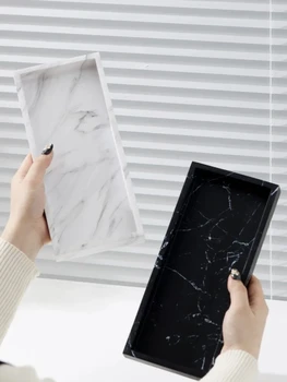 Vassoio in resina con motivo in marmo Lavandino del bagno Portaoggetti Denti Tazza Collutorio Vassoi per tazze Accessori per il bagno Decorazione della casa 1