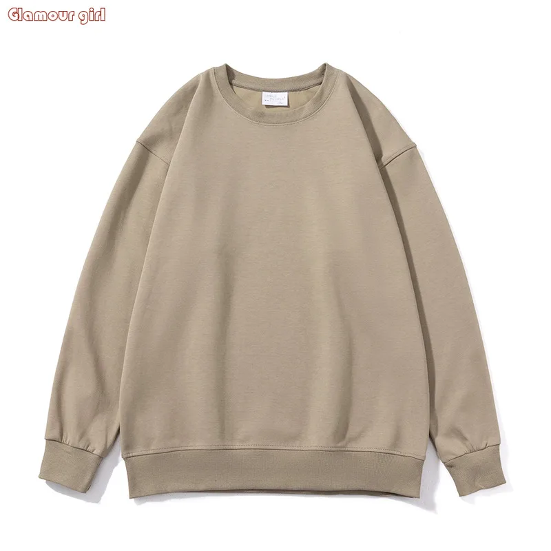 

WAVLATII 2023 New Women Simple Style Khaki Sweatshirt Female Fashion Streetwear Soild O-neck Hoodie Casual White Tops For Autumn