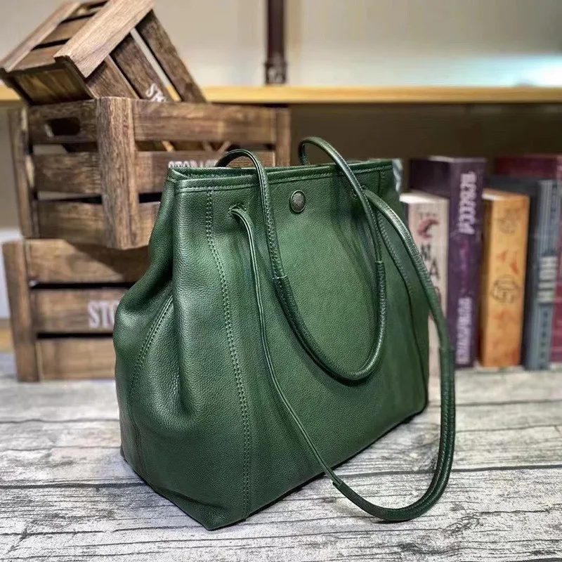 

Outdoor casual luxury natural genuine leather women's shoulder bag weekend shopping real cowhide ladies large capacity tote bag
