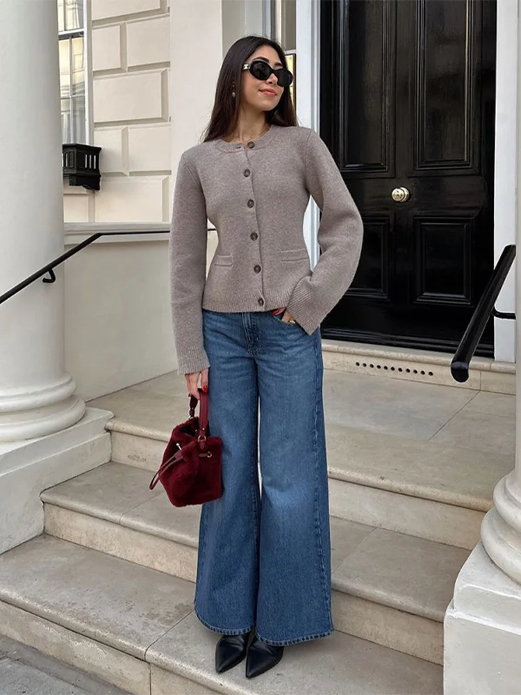 Women 's Cardigan Vintage Chic O-neck Single Breasted Pockets Full Sleeve Sweaters Lady 2025 Autumn Fashion New Female Outwears - 3