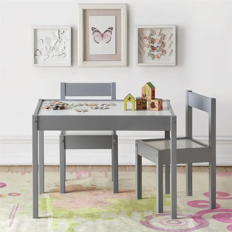 3-Piece Kiddy Table & Chair Kids Set Grey