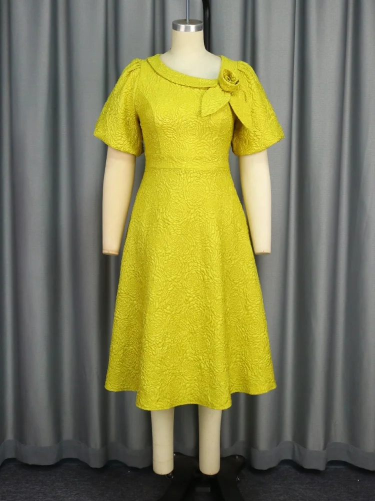 Wmstar Dress Women Wholesale New Large Sized Fashionable Puffed Sleeve High Waisted Evening Comfortable Jacquard Party Commuting