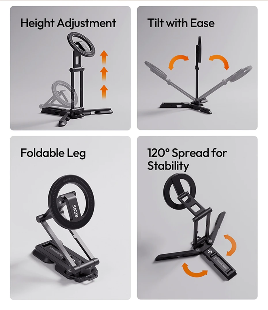 Foldable Phone Stand with Magnetic Ring / Phone Clip Mount Tripod Selfie Mantis