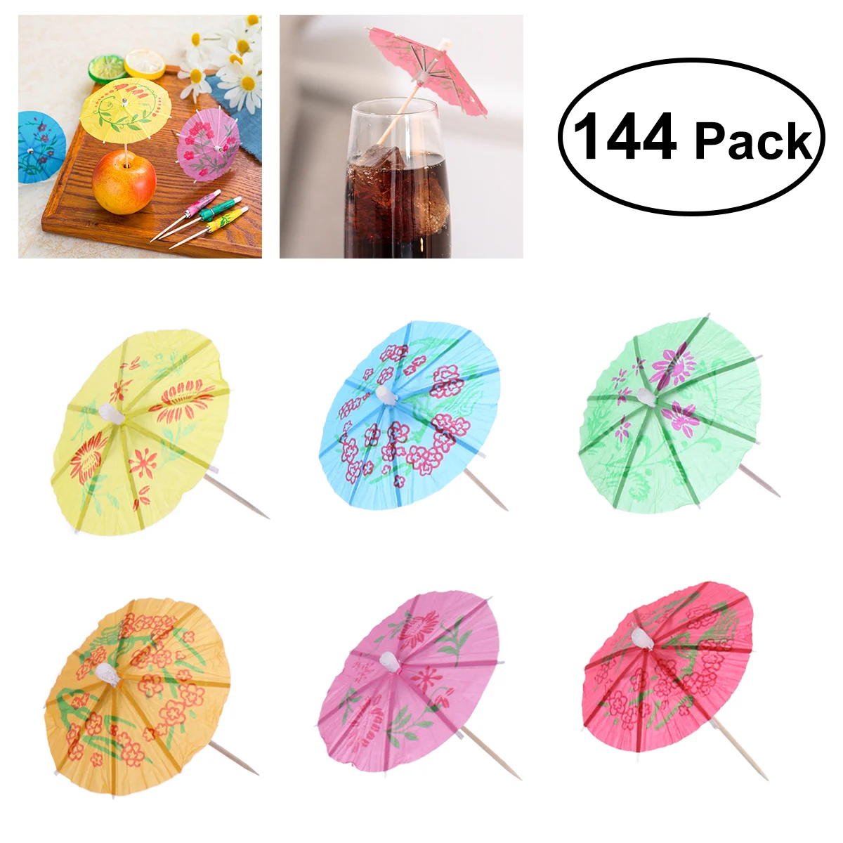 

OUNONA 144 pcs Drink Accessories Cocktail Parasol Drink Umbrellas Paper Parasol Picks for Drinks Hawaiian Party and Pool Party