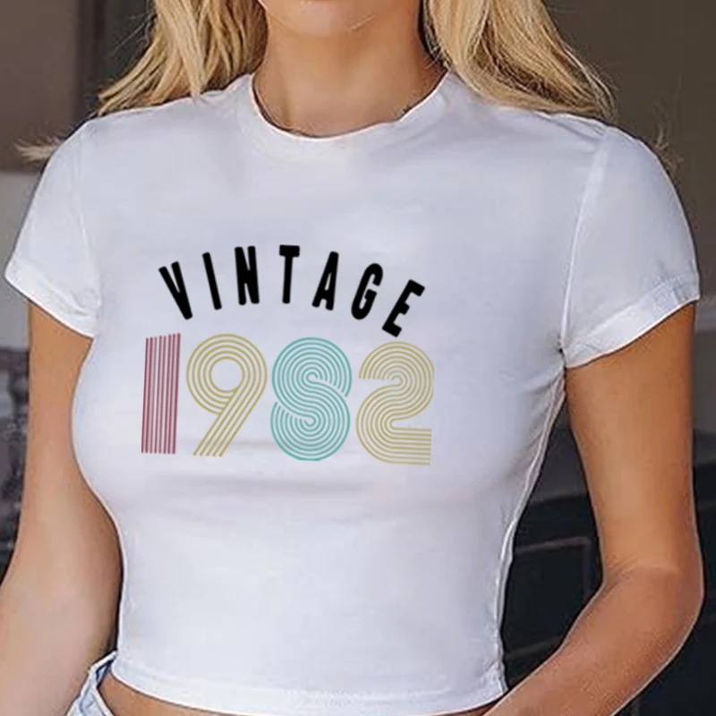 

Винтажная Женская Футболка 1982, винтажная забавная футболка на день рождения 1982, подарок на день рождения, Женский винтажный 1982 Забавный Привлекательный Топ
