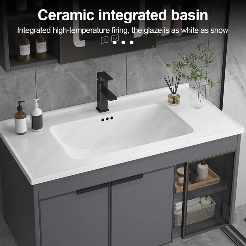 Multifunctional Modern Bathroom Vanity Fashion Mirror Cabinet Aluminum Simple Style Artistic Ceramic Sink Furniture