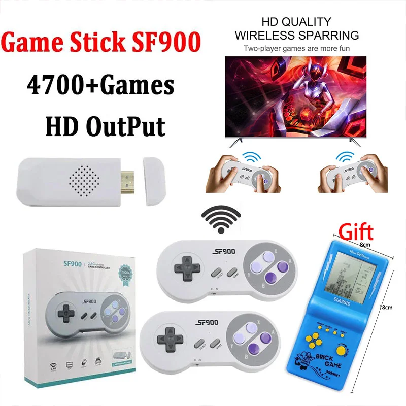 슈퍼 닌텐도 SNES NES용 비디오 게임 콘솔, 4700 개 이상의 게임 내장, 4G HDMI 호환 TV 게임 스틱, 휴대용 게임 플레이어, SF900 