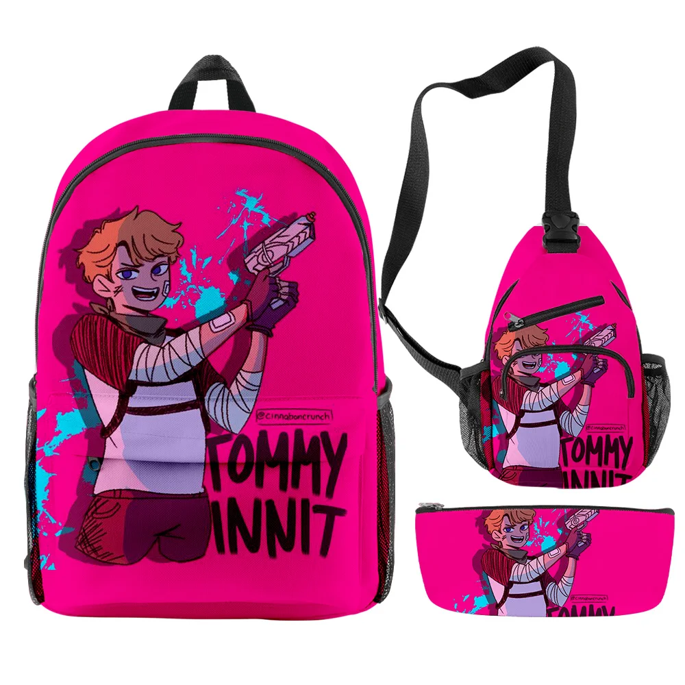 Classic Novelty Funny Dream Tommyinnit 3D Print 3pcs/Set pupil School Bags Travel Laptop Backpack Chest Bag Pencil Case