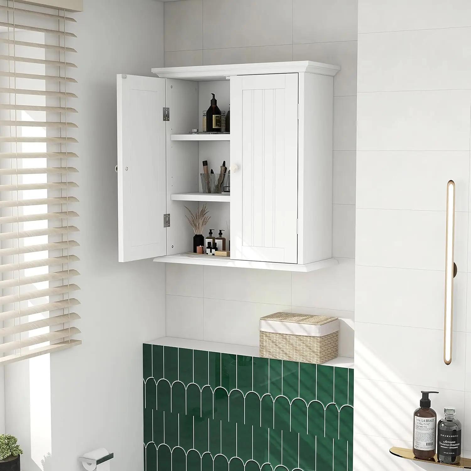 Bathroom Wall Cabinet, Over The Toilet Space Saver Storage Cabinet, Medicine Cabinet with 2 Door & Adjustable Shelves, Cupboard 5