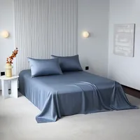 100%Organic Eucalyptus Plain Blue Flat Bed Sheets Lyocell Silky Soft Smooth Breathable Gentle to Skin Pillow shams 2