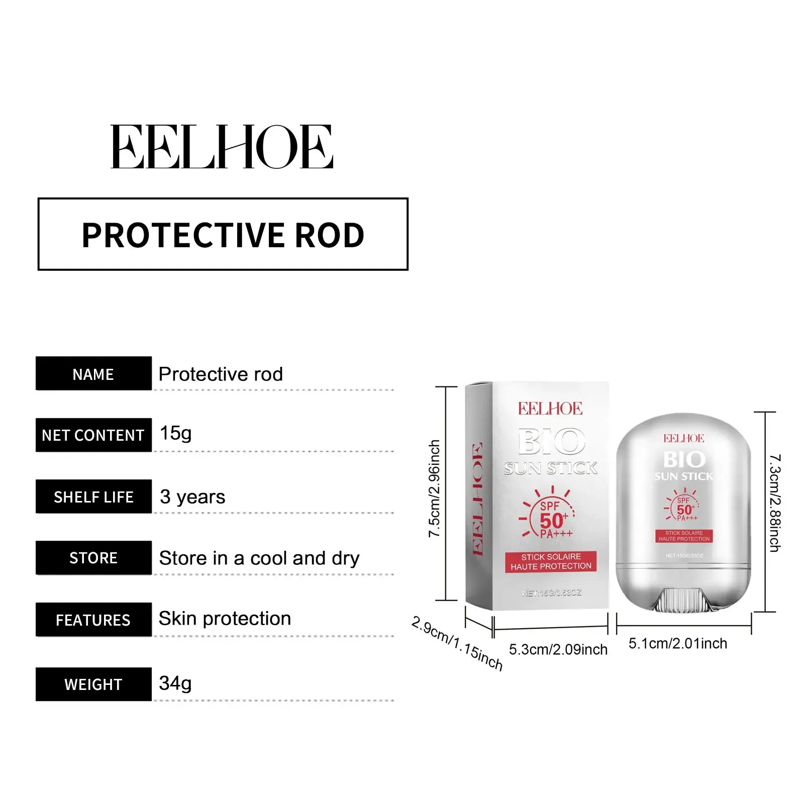 Facial Sunscreen Stick Spf 50+ Refreshing Oil Control Sun Block Skin Whitening Protective Cream 15g