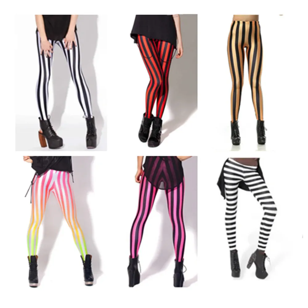 Leggings a righe da donna Leggings skinny slim bianchi neri rossi rosa gialli a righe primavera estate pantaloni elasticizzati da palestra