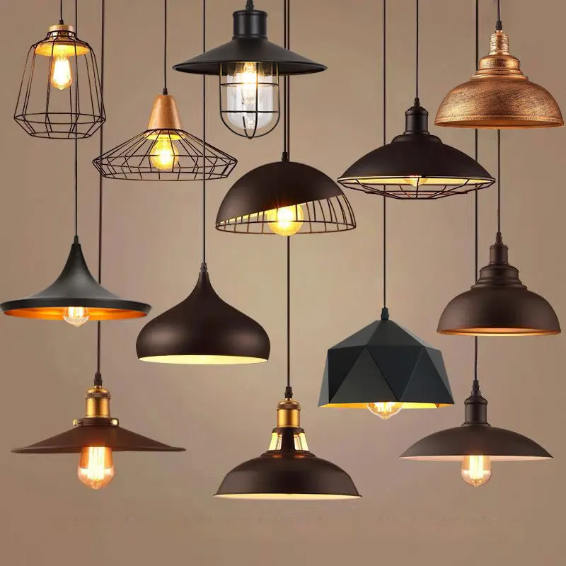 

Loft Creative Single-Head Iron Pot Cover Simple Restaurant Lamps American Retro Nordic Industrial Style Table Lamp Chandelier
