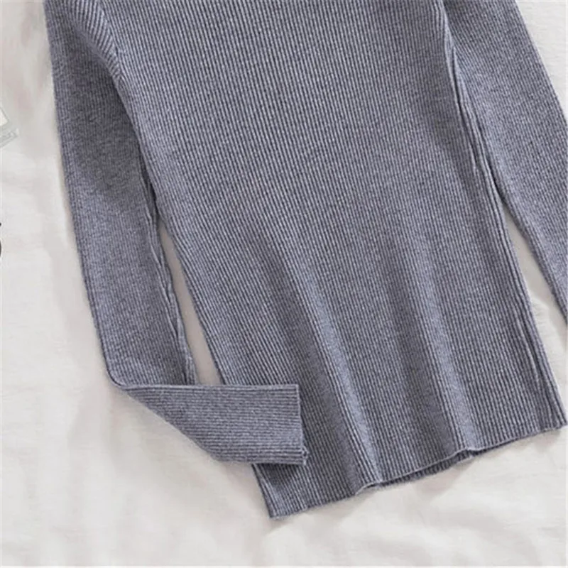 Autumn Winter Slim Fit Knitted Pullovers Women Long Sleeved Ruched Knit Tops Ladies Casual Half High Collar Knitting Sweater cable knit sweater Sweaters