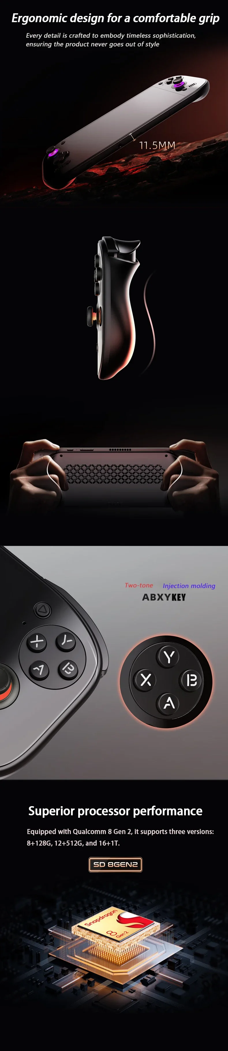 Ayn Odin 2 Tragbare Spielekonsole, 7-Zoll-120-Hz-Bildschirm, 8000 mAh, Snapdragon 8 Gen 2,128 G Retro-Videospielkonsolen für Geschenke – Detail 3