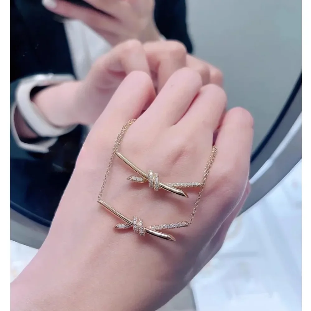 

Silver 925 Necklaces Classic Twist Together Style AAA Zircon Short Chain Sets for Women Luxury Brand Jewelry Fine Party Crystal