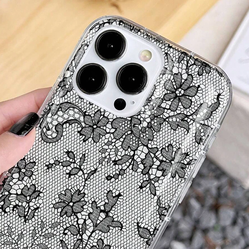 Romantic Lace Pattern Soft Transparent Phone Case