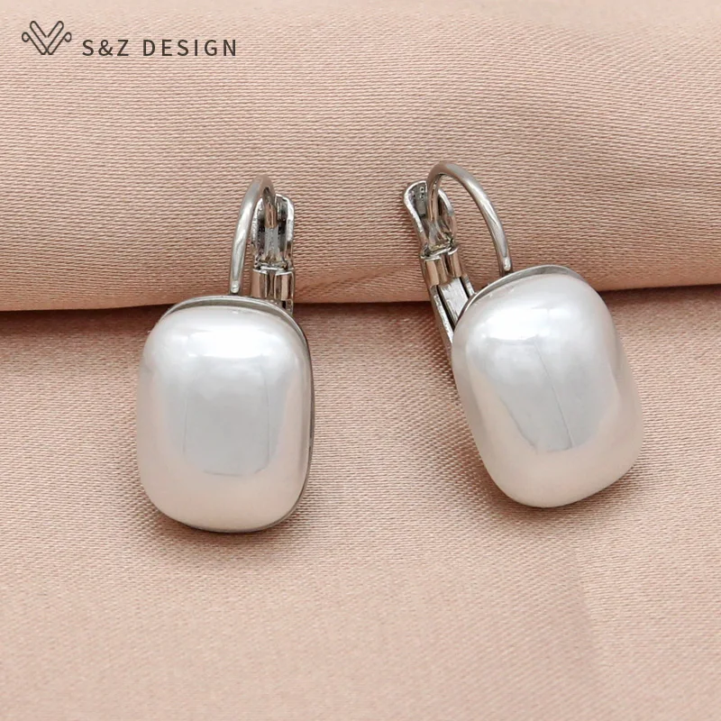 S&Z DESIGN New Fashion Elegant 585 Rose Gold Color Rectangle Simulated-pearl Dangle Earrings For Women Wedding Eardrop Jewelry